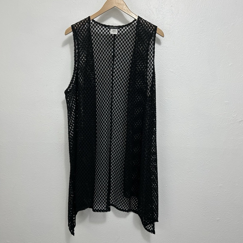 Slinky Brand Black Mesh Duster Cardigan‎ Cover Up Size 1X Sheer Open Front Flowy